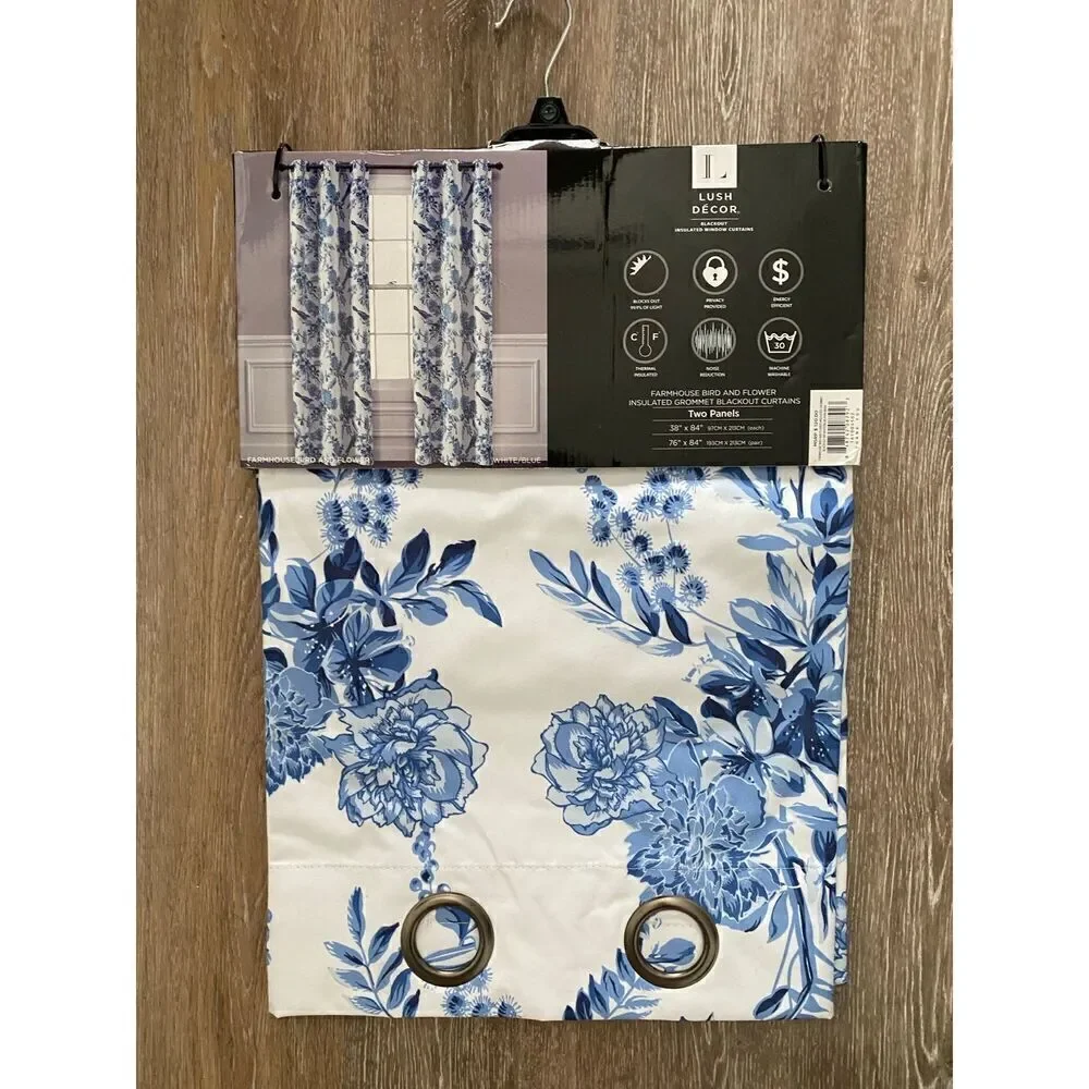 Lush Decor 2 panels Farmhouse Bird and Floral Blackout Curtain Grommet Set